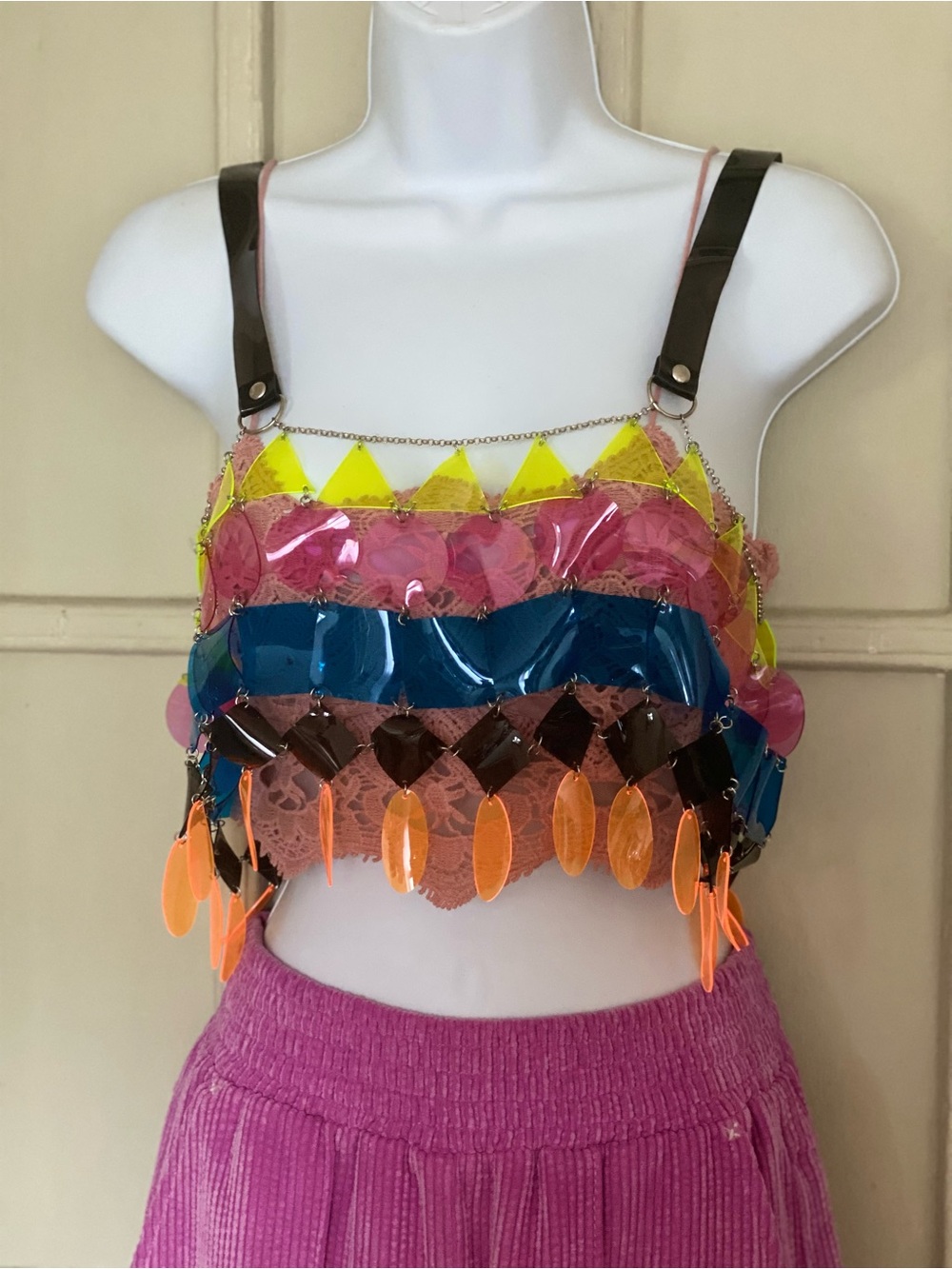 Multi-Color acrylic geometric panels - Festival Crop Top/vest